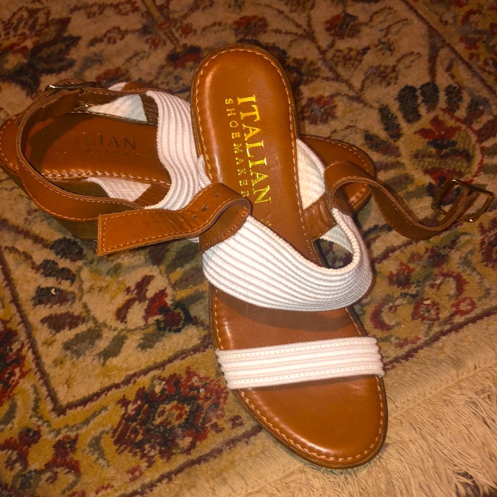 Italian White/Tan Woven Sandal